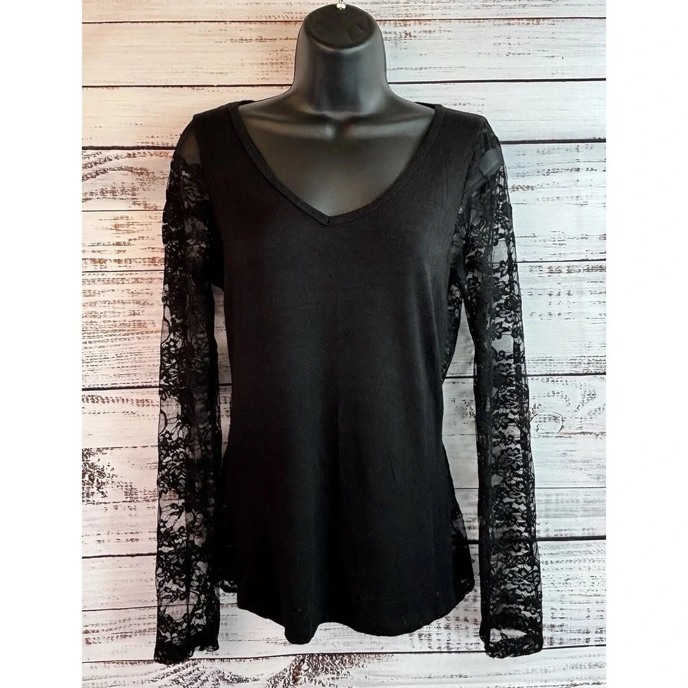 Long Sleeve Lace Top S Black Sheer Back Witchy Whimsigoth Long Sleeve Vampire